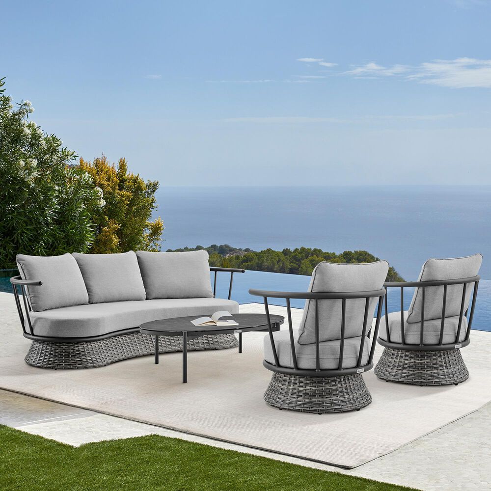 Blue River Monk 4-Piece Patio Conversation Set in Dark Gray and Black, , large
