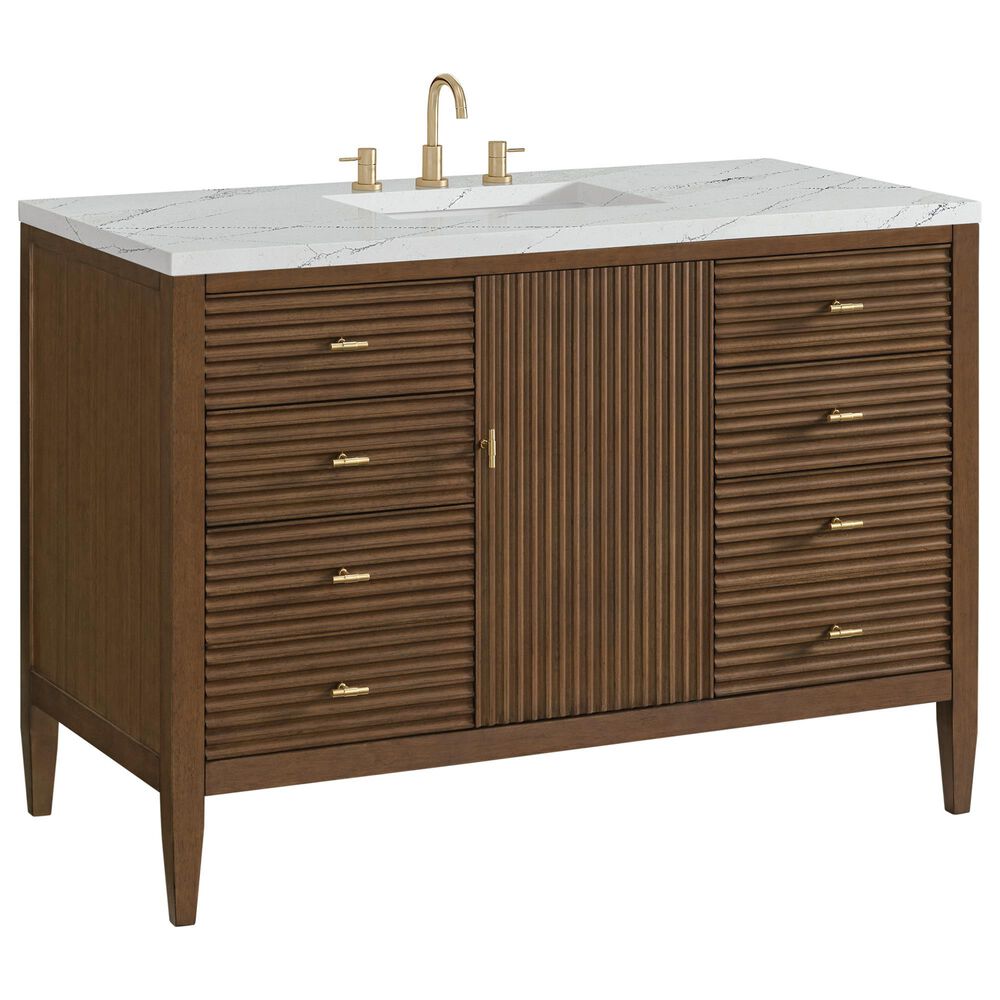 James Martin Vanities Myrrin 48" Vanity in Mid Century Walnut with 3 cm Ethereal Noctis Quartz Top, , large