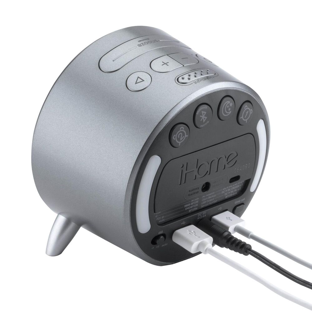 iHome Bluetooth Alarm Clock with Dual USB Charging and Ambient Light in Grey, , large