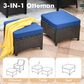 HOMLUX 3-Piece 72" Patio Sofa and Ottoman Set with Brown Wicker in Navy Blue, , large