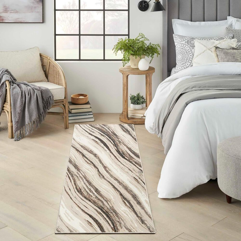 Nourison Sustainable Trends SUT05 2&#39;2&quot; x 7&#39;6&quot; Beige and Grey Runner, , large