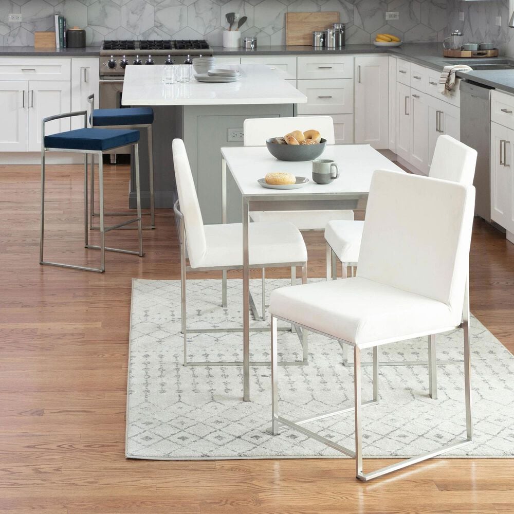 Lumisource Fuji Side Chair with White Velvet Cushion in Brushed Stainless Steel &#40;Set of 2&#41;, , large