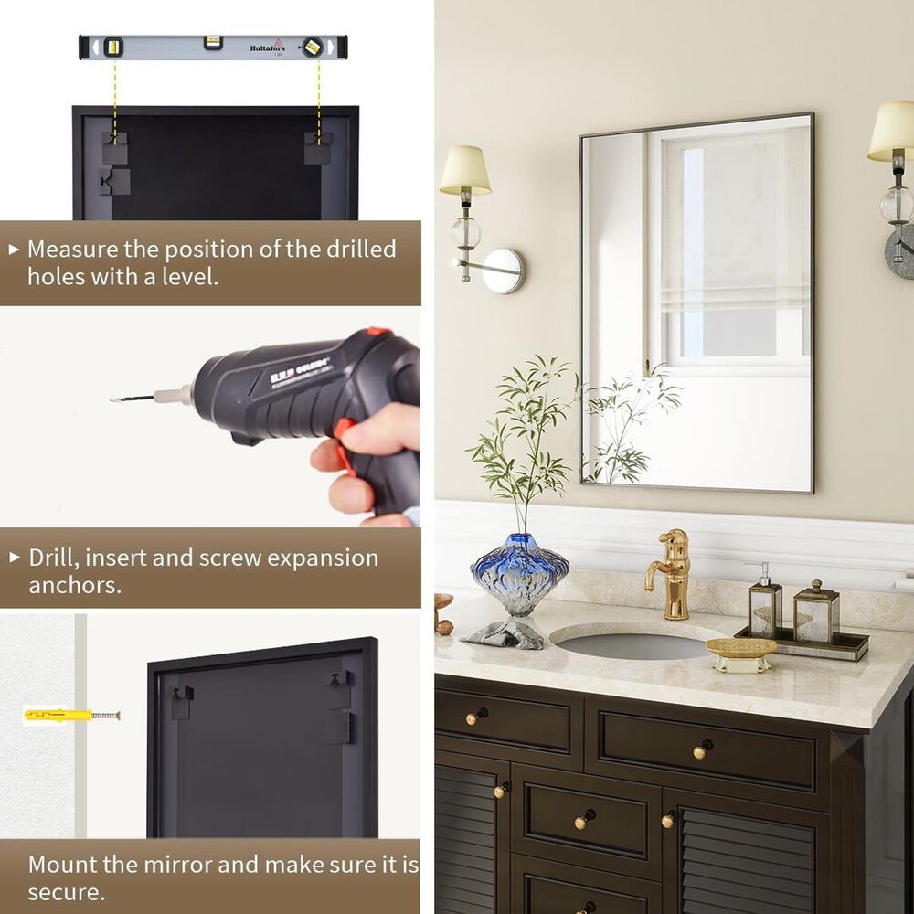 HOMLUX 26" x 38" Wall Mount Rectangular Decorative Mirror in Black, , large