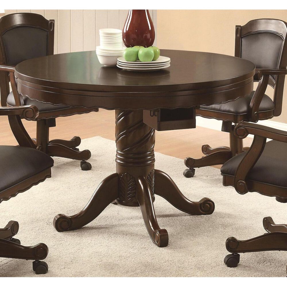 Pacific Landing Turk 5-Piece 3-in-1 Round Game Table Set in Brown Cherry, , large
