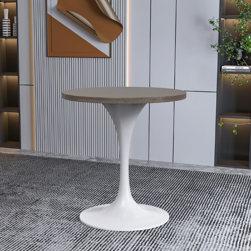 Leisuremod LeisureMod Verve Collection 27 Round Dining Table, White Base with Dark Maple MDF Top, , large