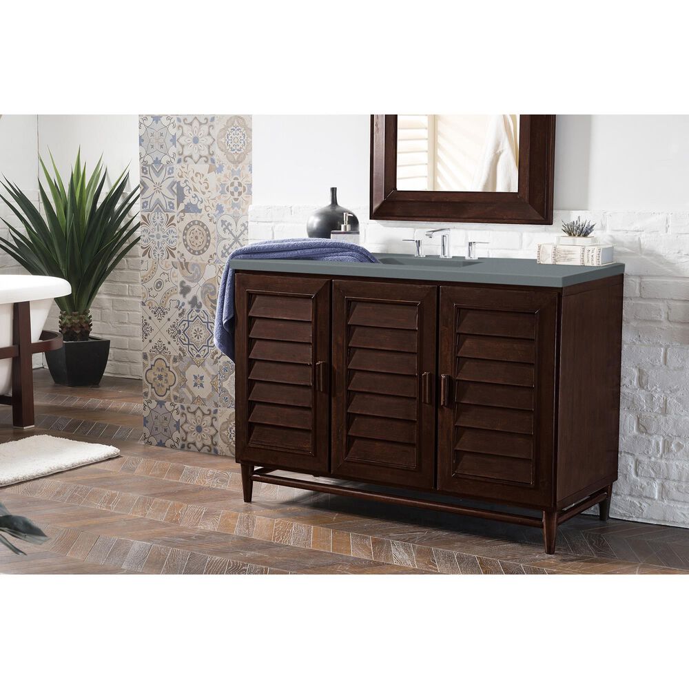 James Martin Portland 48" Single Bathroom Vanity in Burnished Mahogany with 3 cm Cala Blue