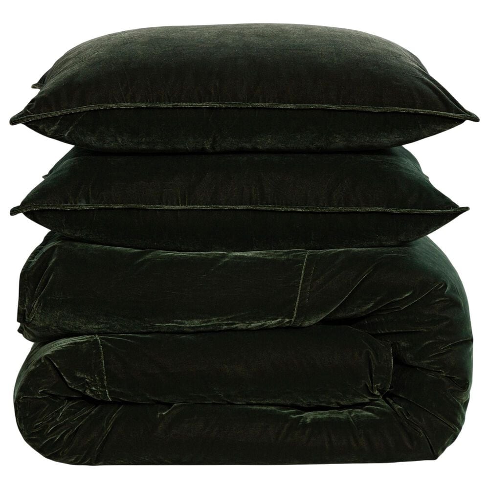 HiEnd Accents Estelle Velvet 3-Piece King/California King Comforter Set in Forest Green, , large