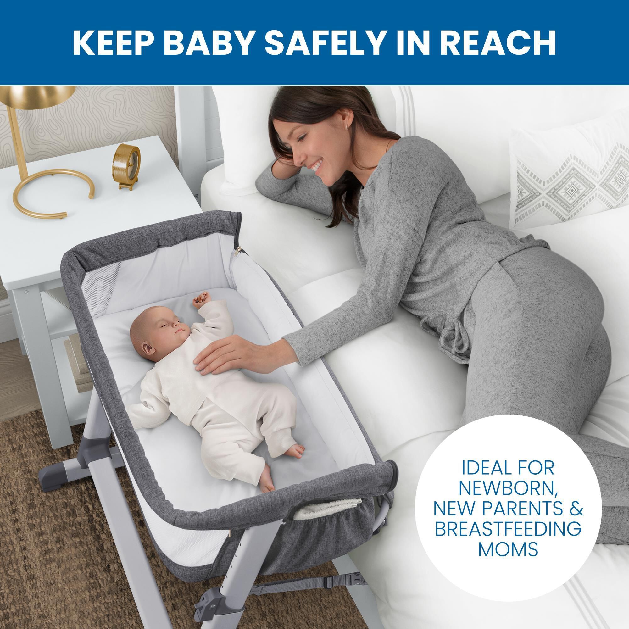 Delta Simmons Kids Dream Bedside Baby Bassinet in Grey Tweed NFM