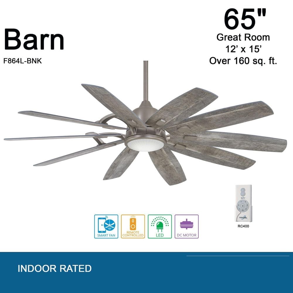 Minka-Aire Barn 65" Ceiling Fan with LED Light in Burnished Nickel, , large
