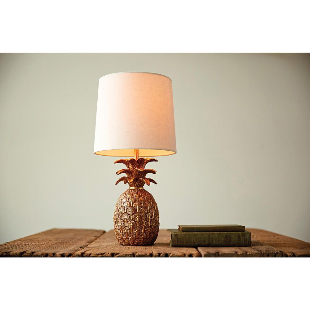 Creative Coop Resin Pineapple Table Lamp in Distressed Gold, , large