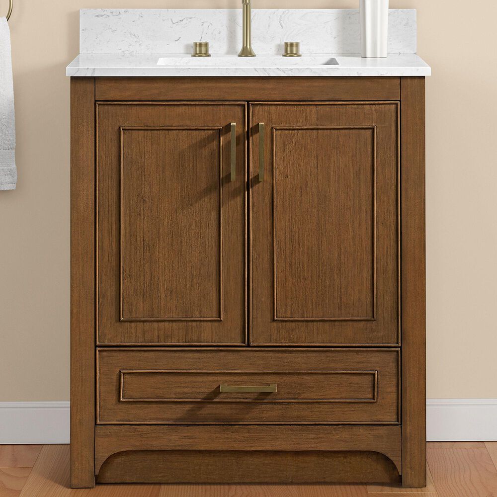 37B Lucerne 30" Single Bathroom Vanity in Dark Maplewood with Marble Top and Backsplash, , large