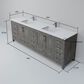 Lexora Home Jacques 84" Double Bathroom Vanity in Distressed Grey with 2 cm White Quartz Top and Rectangular Sinks, , large