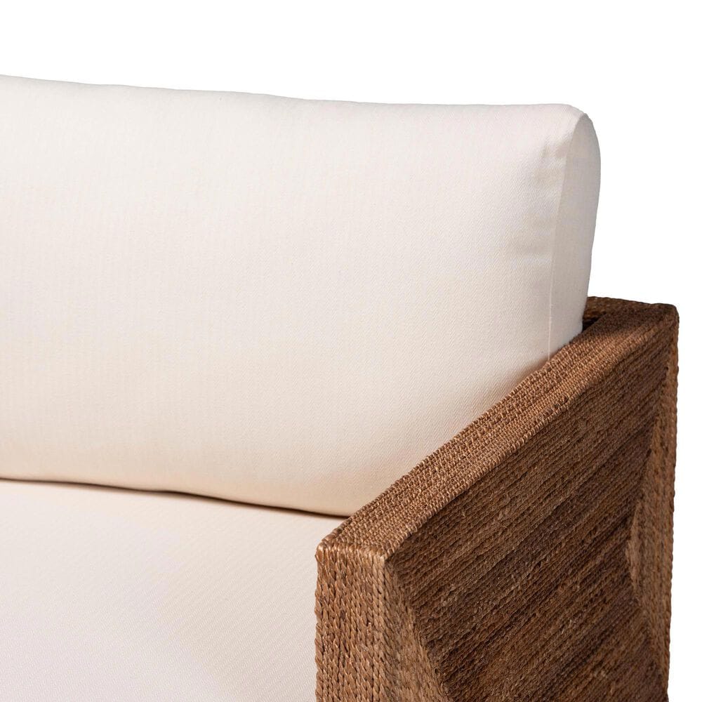 Baxton Studio Helina Arm Chair with Bleached Light Brown Seagrass in White, , large