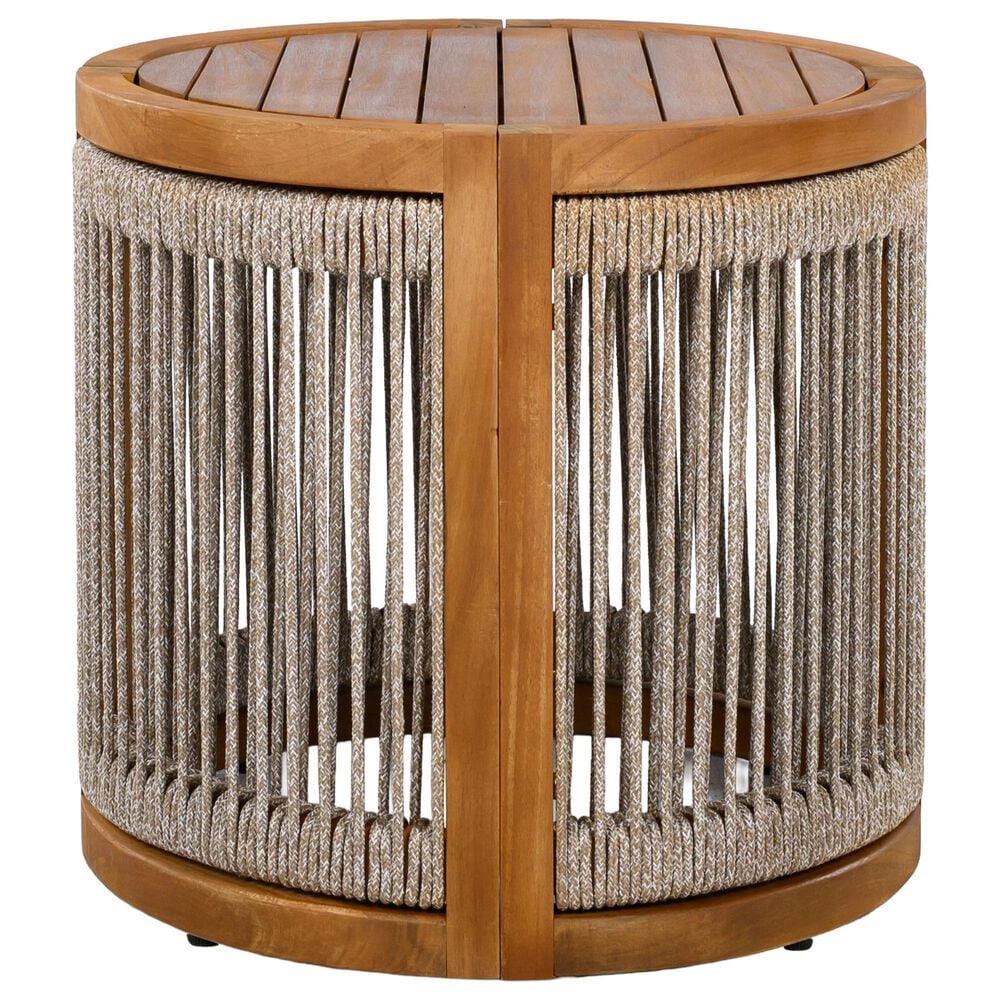 Hearth and Haven Outdoor Round Acacia Wood Side Table with Handwoven Rope Accents in Natural, , large