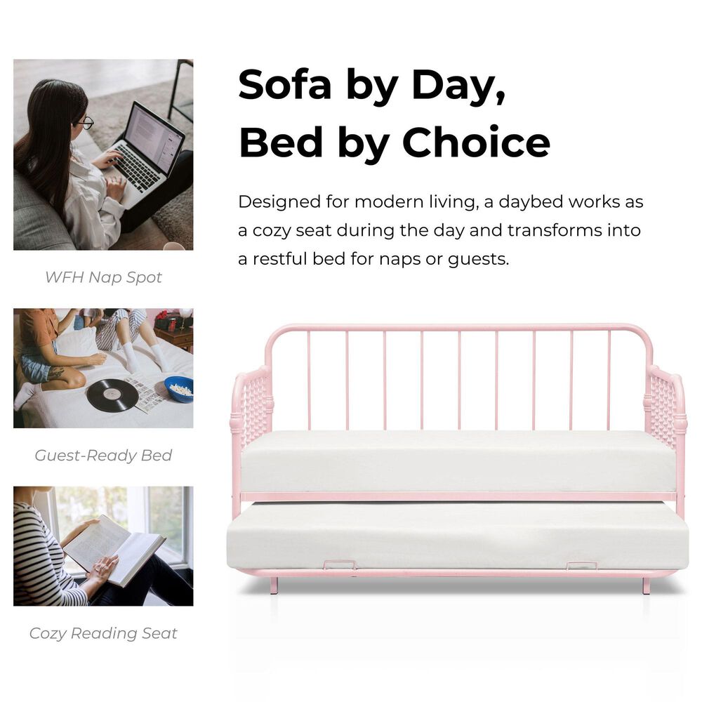 Furniture of America Wren Twin Daybed with Trundle in Pink, , large