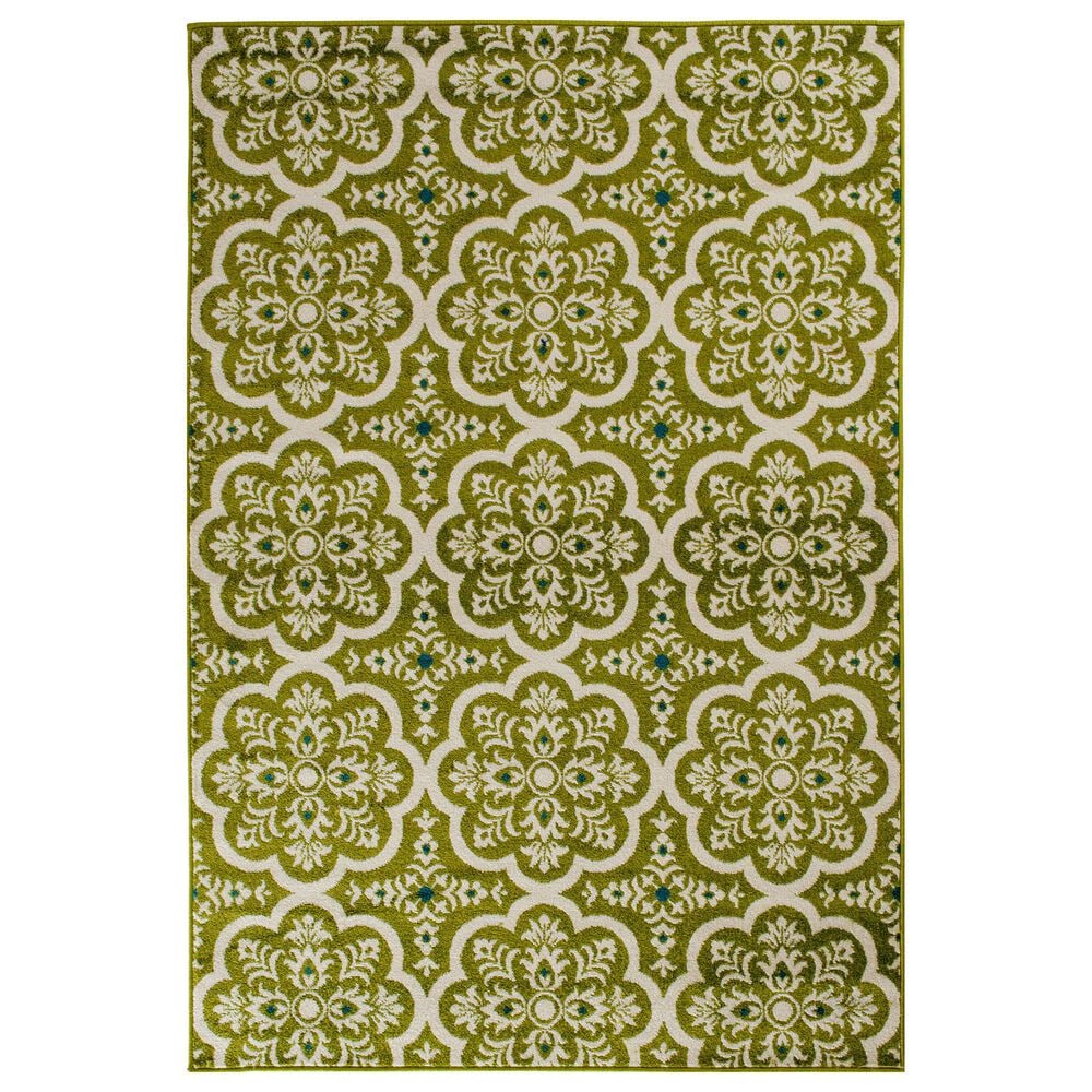 Central Oriental Terrace Tropic Contoy 6"7" x 9"6" Leaf and Snow Area Rug, , large