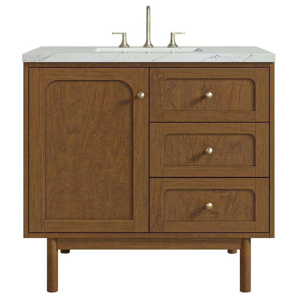 James Martin Laurent 36" Single Bathroom Vanity in Honey Oak with 3 cm Ethereal Noctis Silestone Top and Rectangular Sink, , large