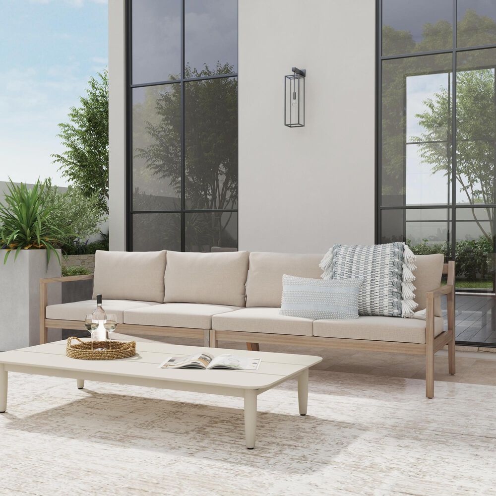 Linon Home Decor Teagon Outdoor Loveseat with Beige Cushions in Natural (Set of 2), , large