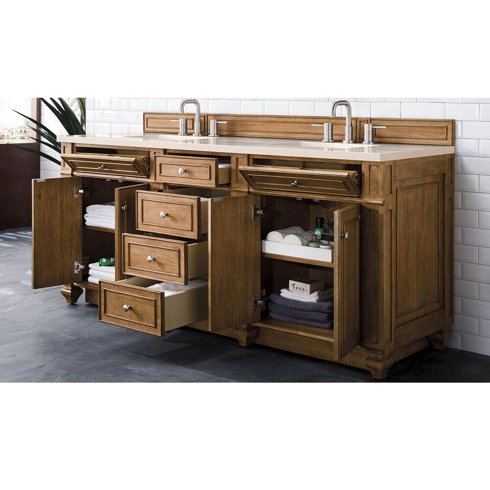 James Martin Vanities Bristol 72&quot; Double Bathroom Vanity in Saddle Brown with 3 cm Eternal Marfil Quartz Top and Rectangular Sinks, , large
