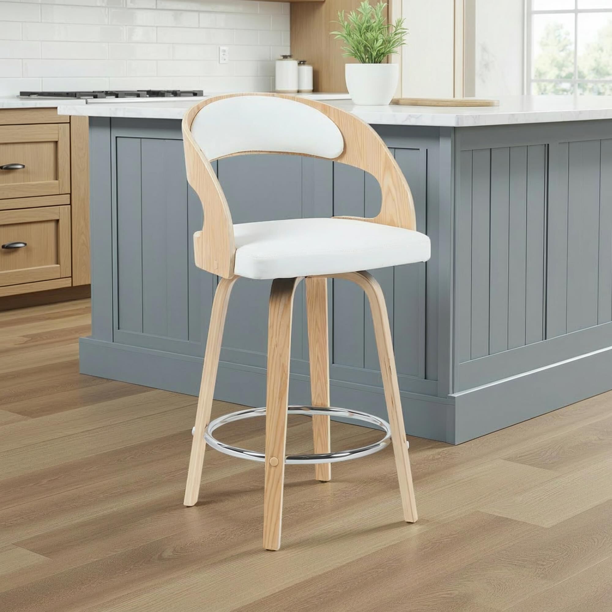 Armen Living Shelly Swivel Counter Height Stool in Oak