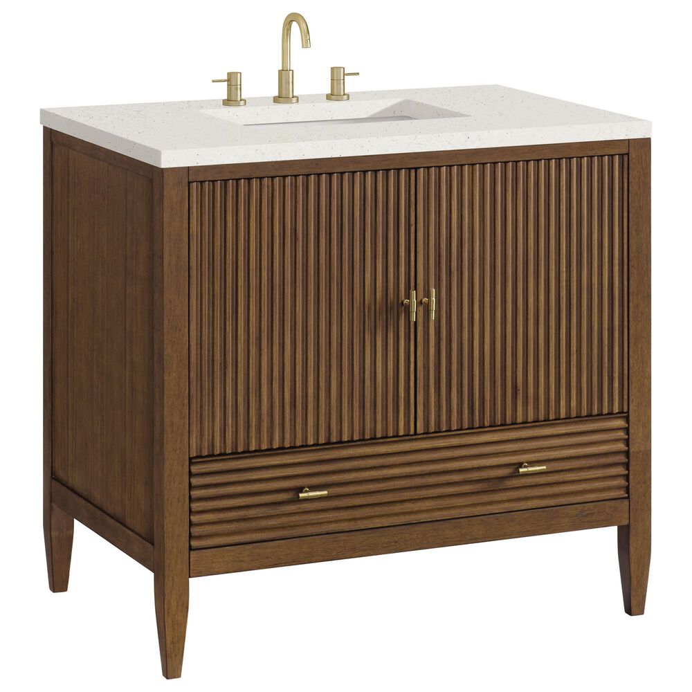 James Martin Vanities Myrrin 36" Vanity in Mid-Century Walnut with 3 cm Lime Delight Quartz Top, , large