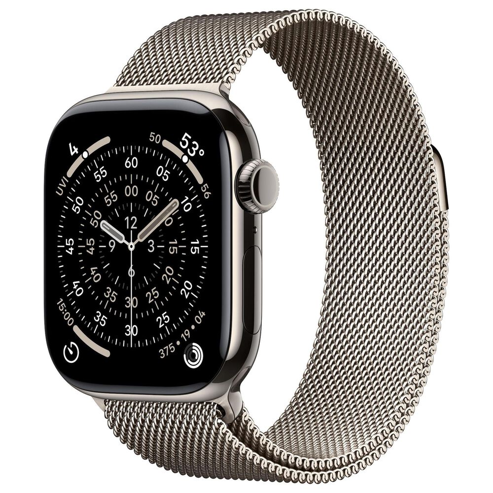 Apple Watch Series 11 (GPS+Cellular) 42mm Titanium Case with Milanese Loop in Natural and 2-Year AppleCare+, , large