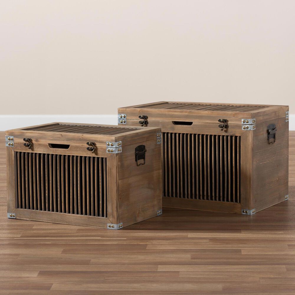 Baxton Studio Clement 2-Piece Storage Trunk Set in Brown, , large