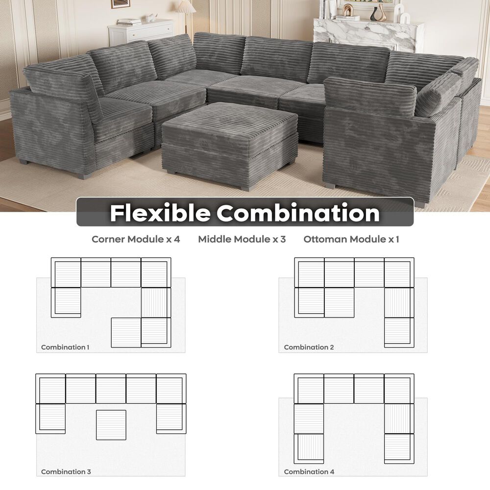 Noviland HOMLUX 8-Piece Mod U-Sectional with Chaise in Gray, , large