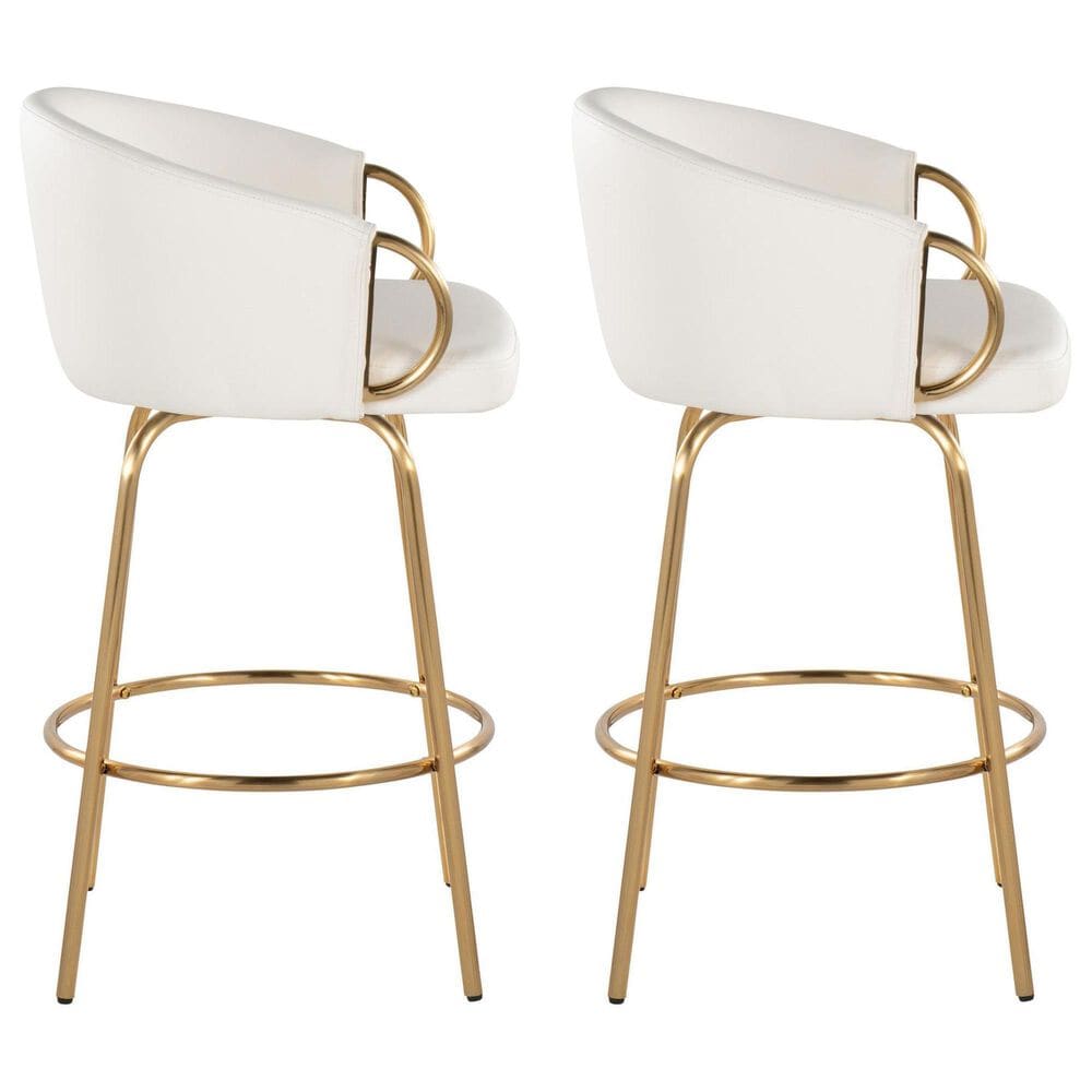 LumiSource Claire Swivel Counter Stool with White Faux Leather Upholstery in Gold (Set of 2), , large