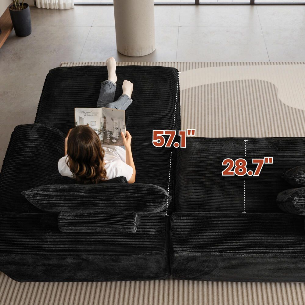 HOMLUX 112" Modern Sectional Sofa with Curved Armrests in Black, , large