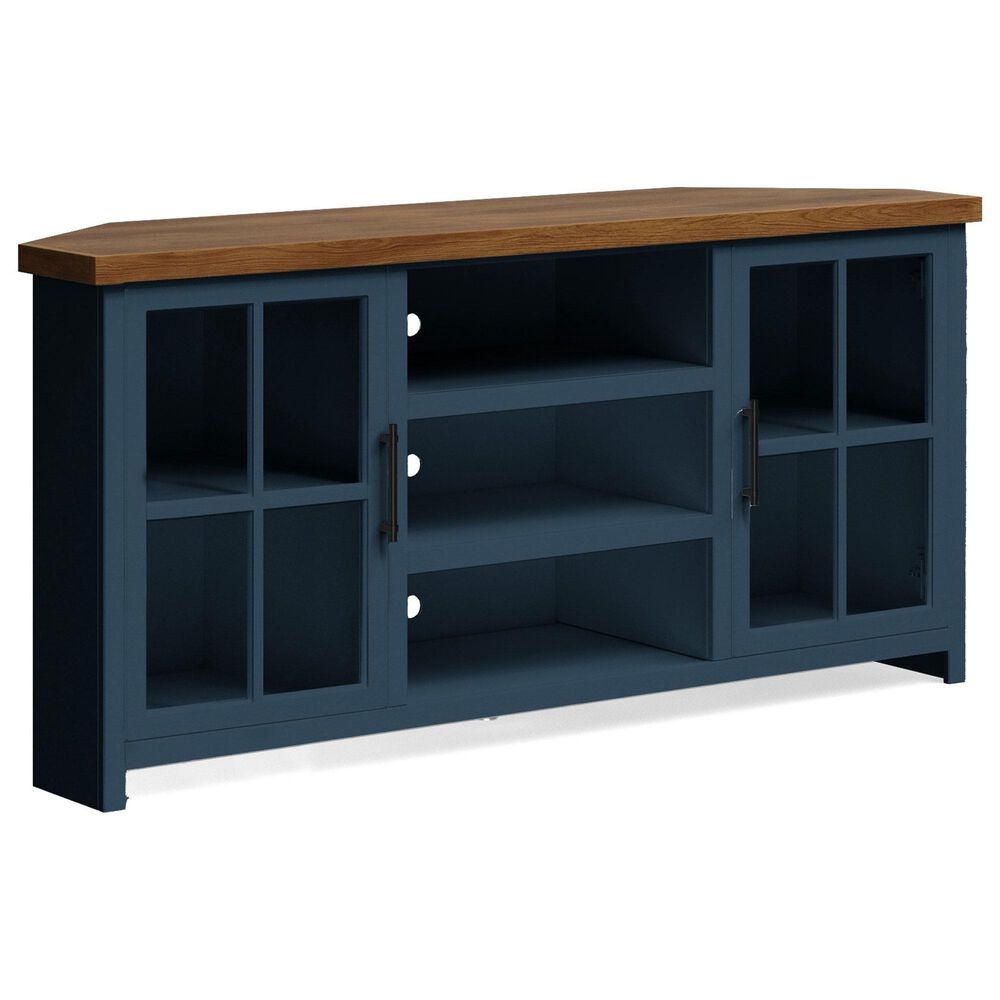 Legends Home Nantucket 67" Corner TV Stand in Blue Denim and Whiskey, , large
