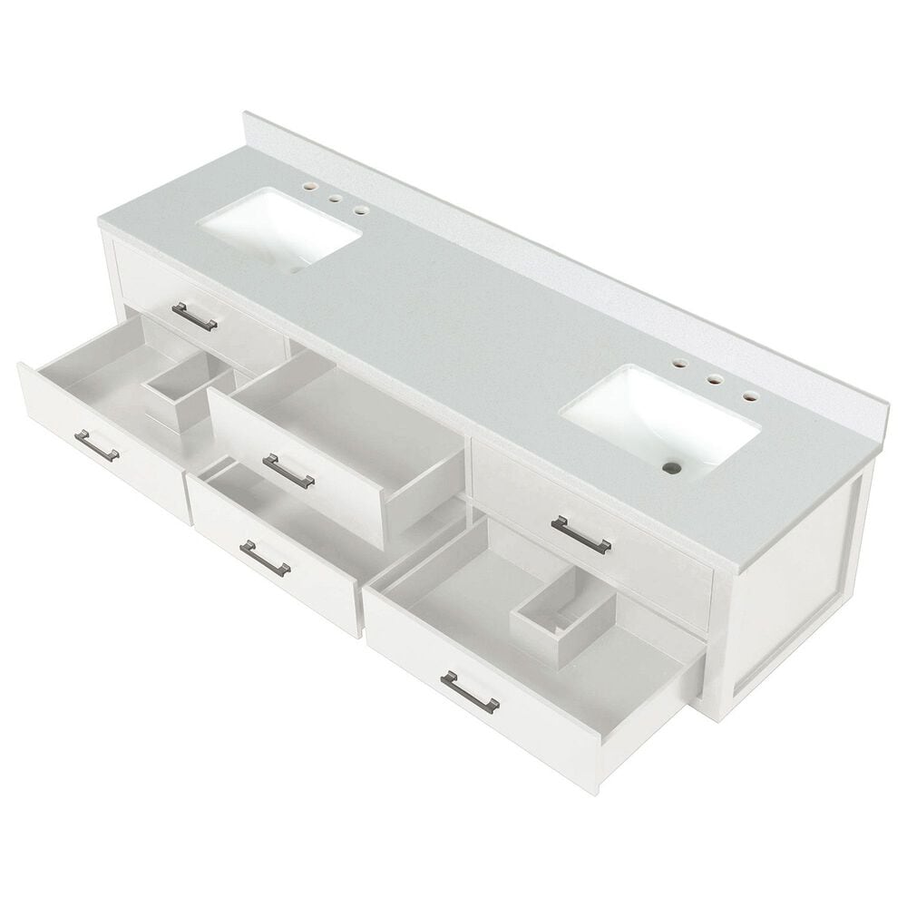 Lexora Home Castor 84&quot; Double Bathroom Vanity in White with 2 cm White Quartz Top and Rectangular Sinks, , large