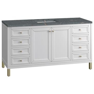 James Martin Vanities Chicago 60" Single Bathroom Vanity in Glossy White with 3 cm Parisien Bleu Quartz Top and Rectangular Sink, , large