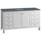 James Martin Vanities Chicago 60" Single Bathroom Vanity in Glossy White with 3 cm Parisien Bleu Quartz Top and Rectangular Sink, , large