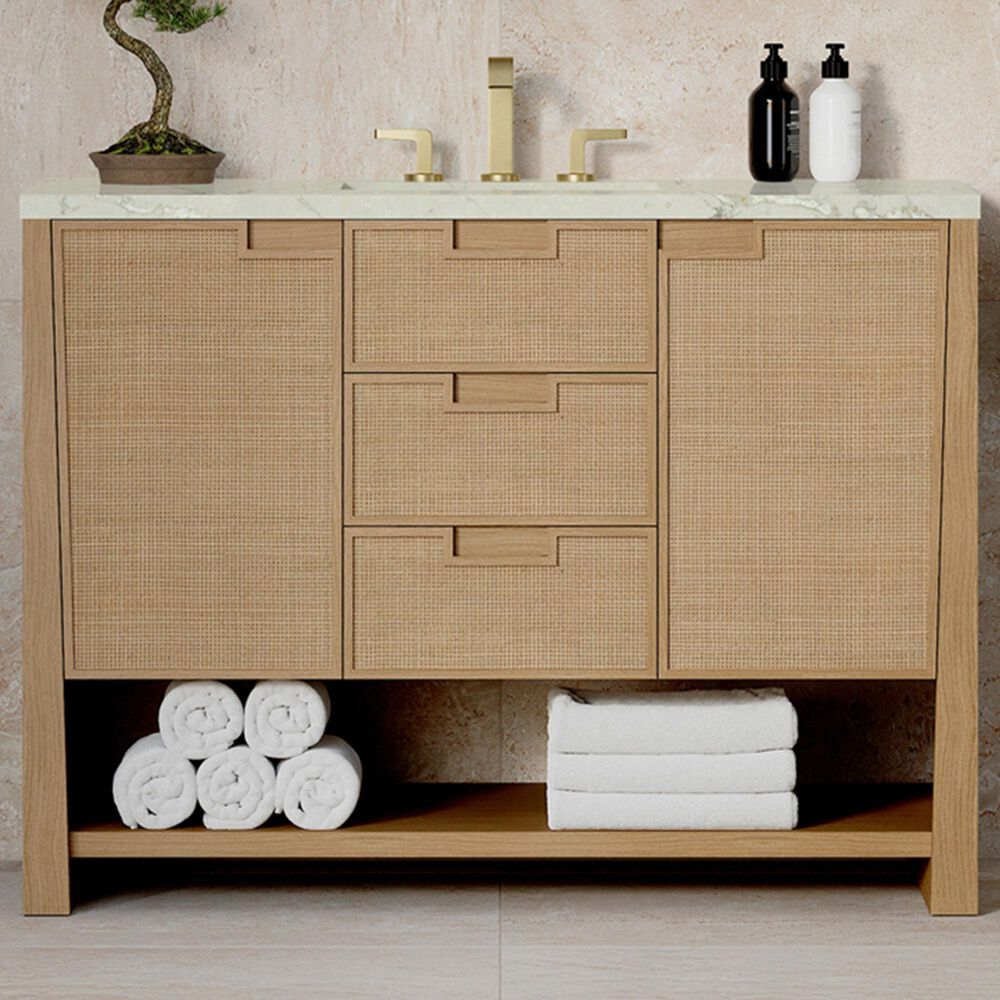 James Martin Solene 48&quot; Single Bathroom Vanity in Seaside Oak with 3 cm Victorian Silver Quartz Top, Rectangular Sink and FreePower Wireless Charger, , large