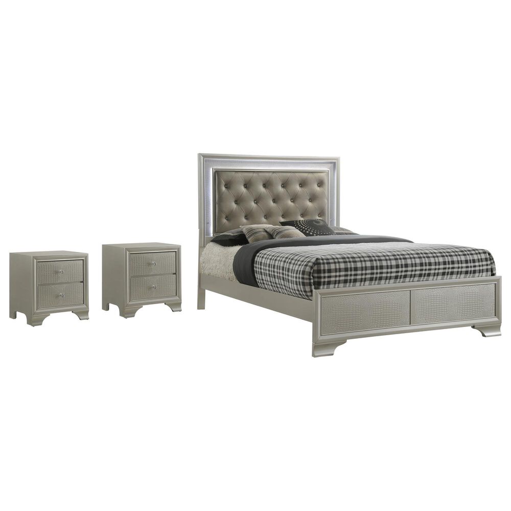 Crown Mark Lyssa Queen Panel Bed with Two Nightstands in Champagne, , large