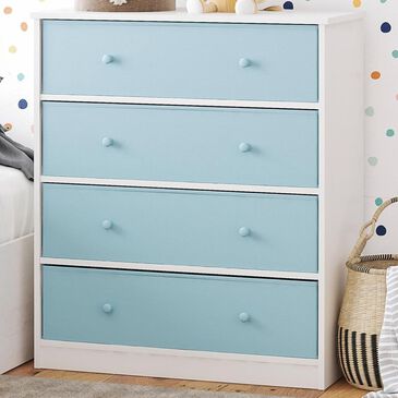 DHP Mya Park Chest with 4 Light Blue Bins in White, , large