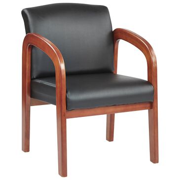 OSP Home WD Visitors Chair in Black Faux Leather and Oak, , large