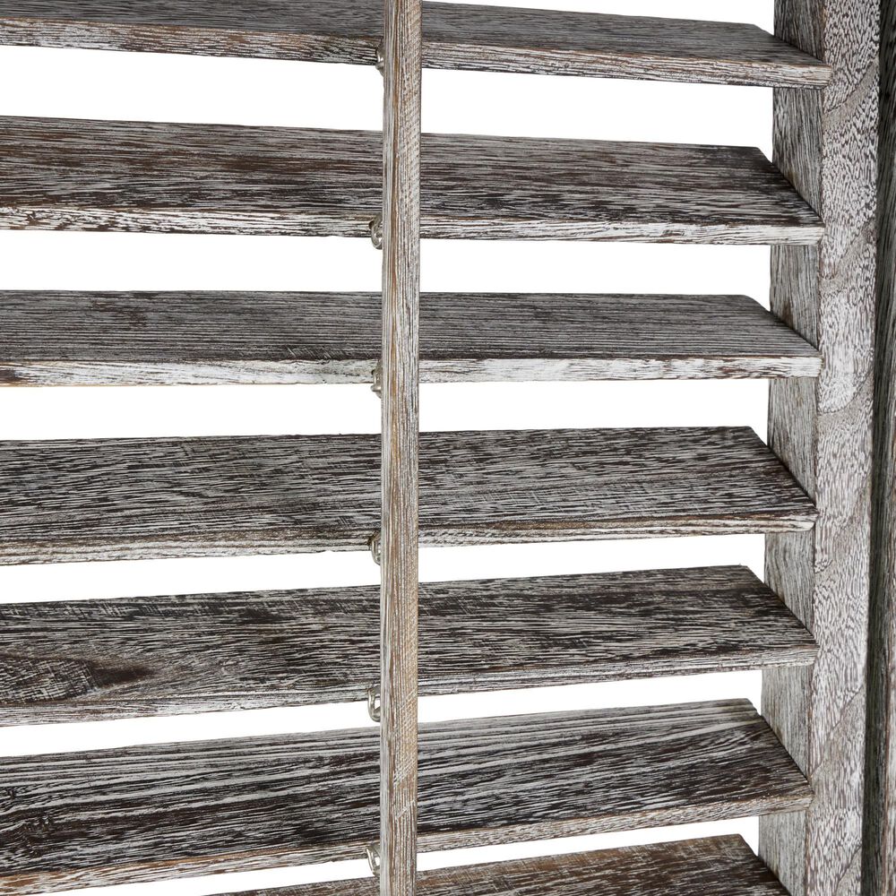 Maple and Jade 3-Panel Shutter Top Partition Room Divider Screen in Washed Gray and Brown, , large