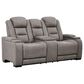 Ashley The Man-Den Power Reclining Loveseat/Console/Adjustable Headrest in Gray, , large
