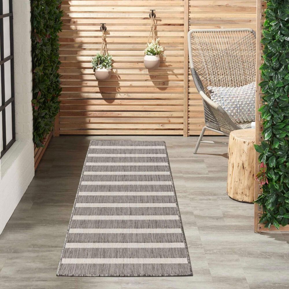Nourison Positano POS03 Charcoal and Ivory 2&#39; x 6&#39; Indoor/Outdoor Runner, , large
