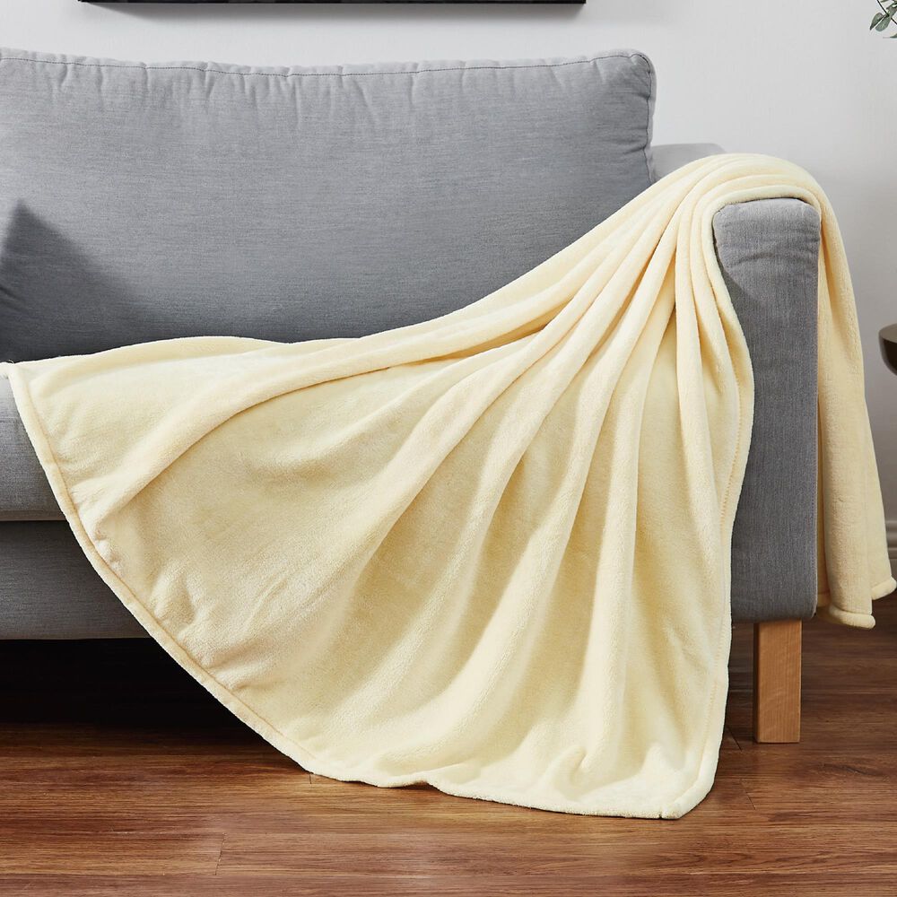 Pem America Cannon Solid Plush 60&quot; x 80&quot; Throw in Yellow, , large