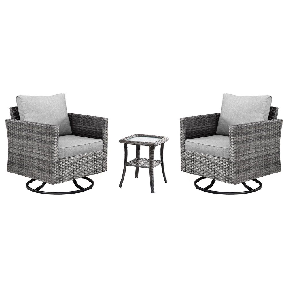 HOMLUX 3-Piece Patio Conversation Set with Square-Arm Swivel Rocking Chairs in Dark Gray, , large