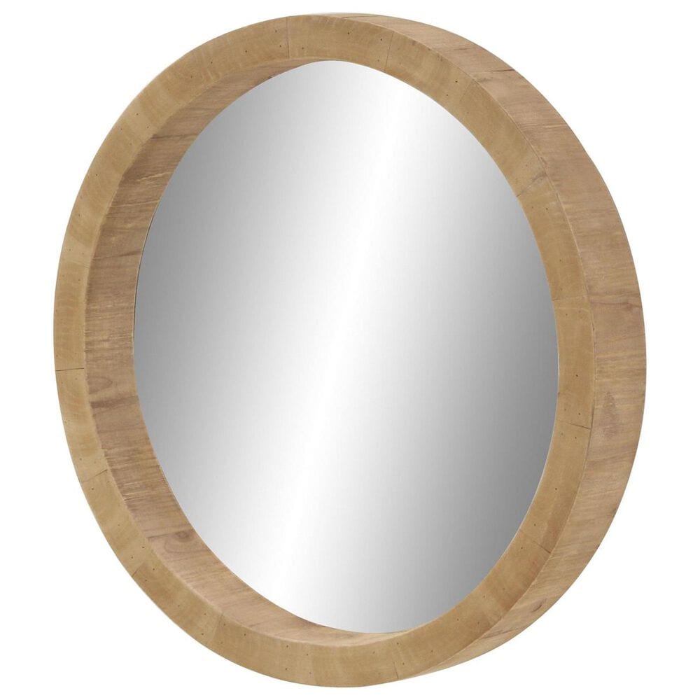 Maple and Jade 24&quot; Round Wood Wall Mirror in Natural Brown, , large