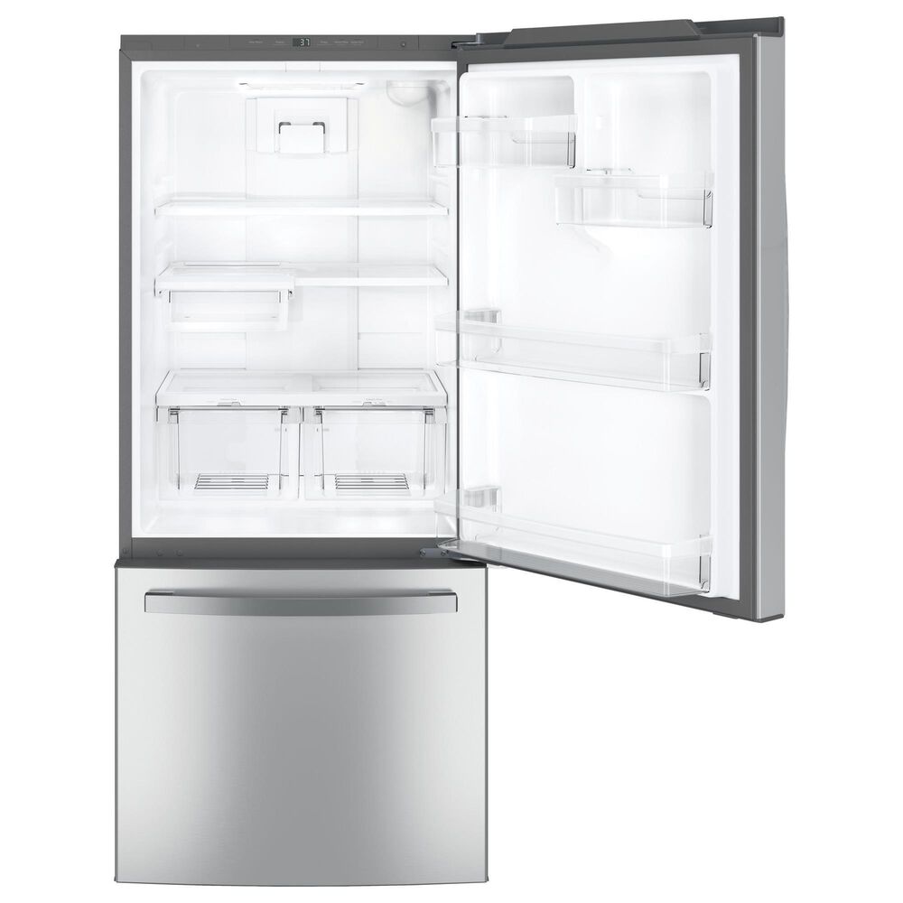 GE Appliances 21 Cu. Ft. Bottom-Freezer Refrigerator with Icemaker in Fingerprint Resistant Stainless Steel, , large