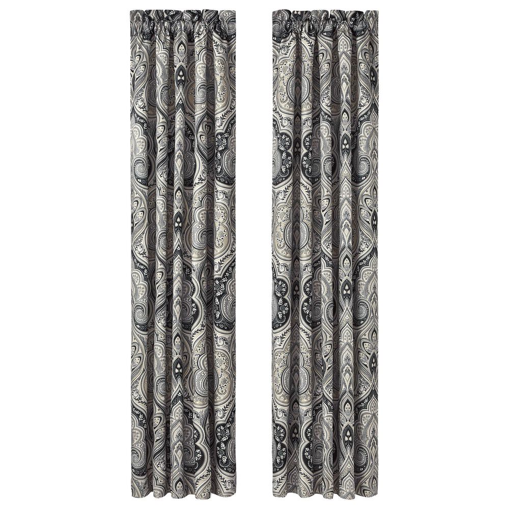 J. Queen New York Messina 84" x 50" Window Panel Pair in Black, Grey and Silver, , large