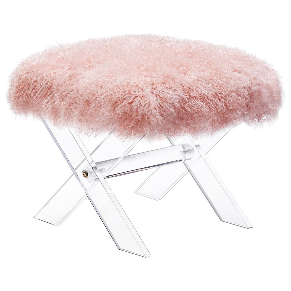 Safavieh Coraline Ottoman in Blush Sheepskin, , large