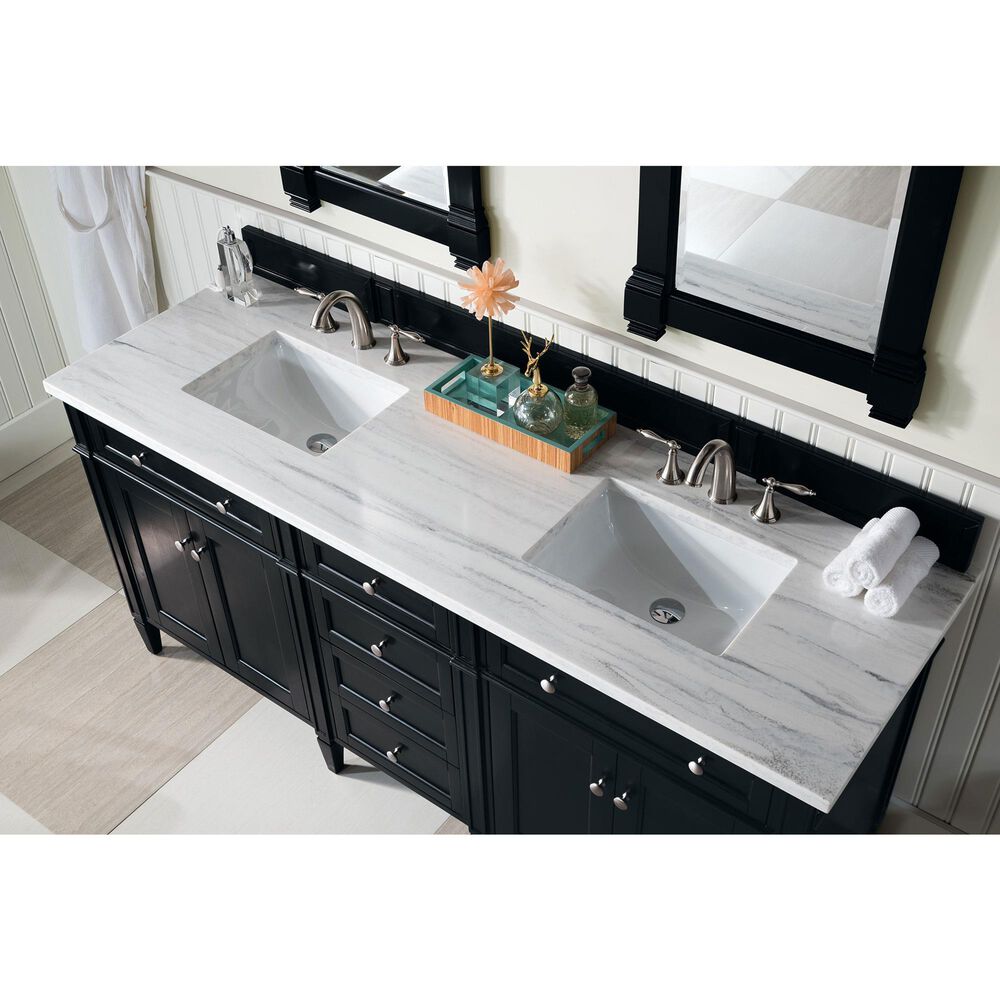 James Martin Vanities Brittany 72&quot; Double Bathroom Vanity in Black Onyx with 3 cm Arctic Fall Solid Surface Top and Rectangle Sinks, , large