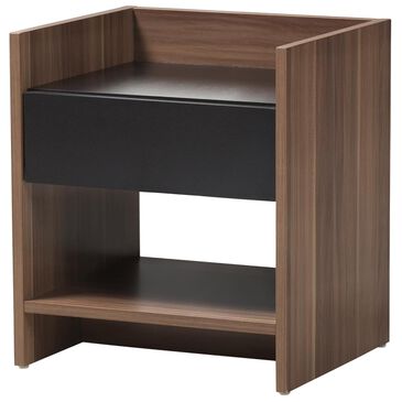 Baxton Studio Vanda 1 Drawer Nightstand in Black/Walnut, , large