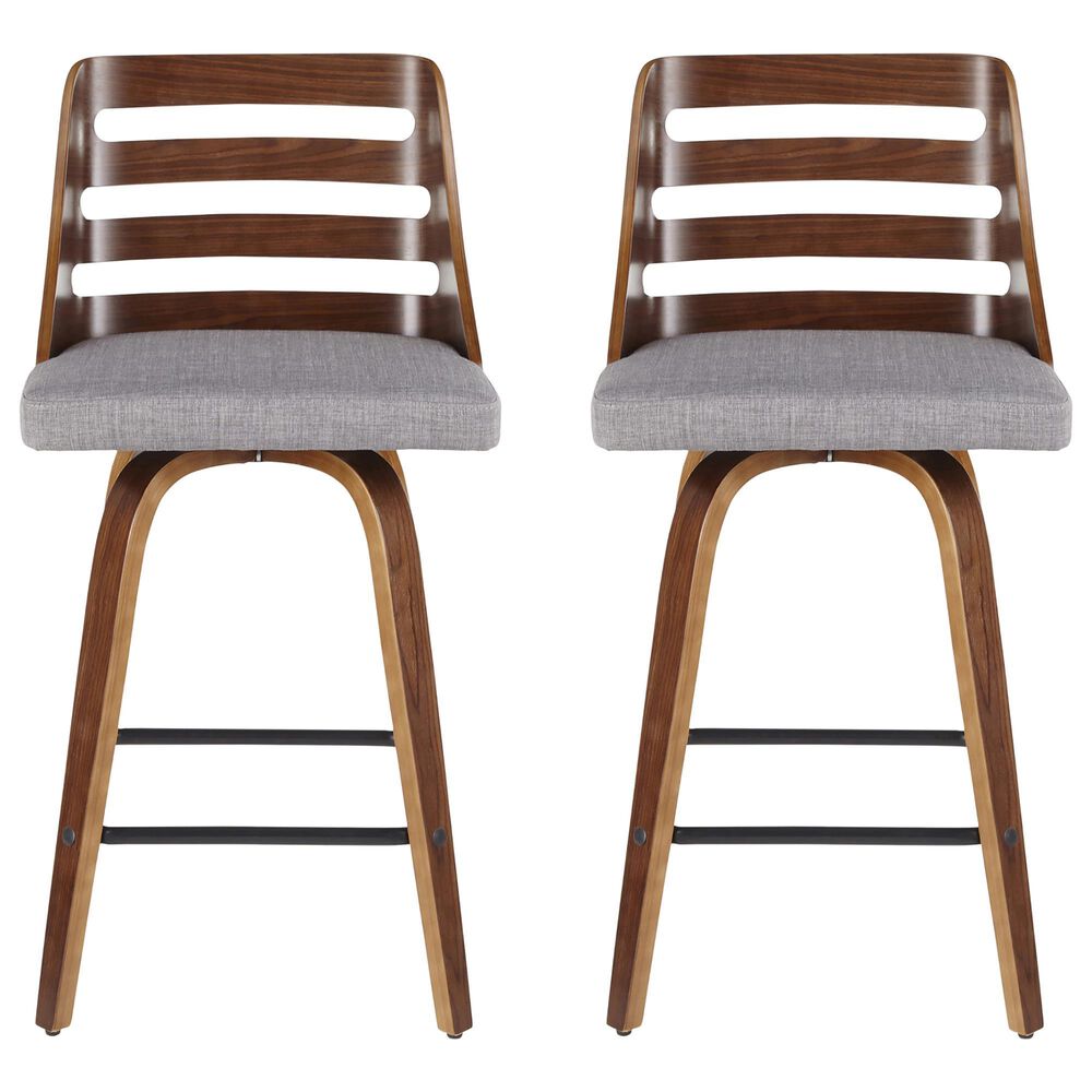 Lumisource Trevi Swivel Counter Stool with Grey Cushion in Walnut and Black &#40;Set of 2&#41;, , large